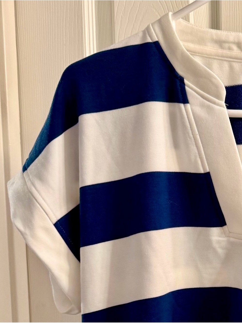 Womens Blue & White Stripe Cotton Knit Top - Classic Sailor Style size large - Picture 2 of 3